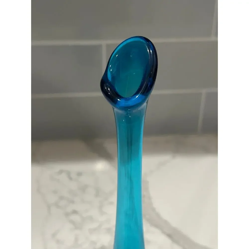 Mid-Century Modern‎ Viking Blue Swung Art Glass Vase- Quantity 2 Excellent Cond